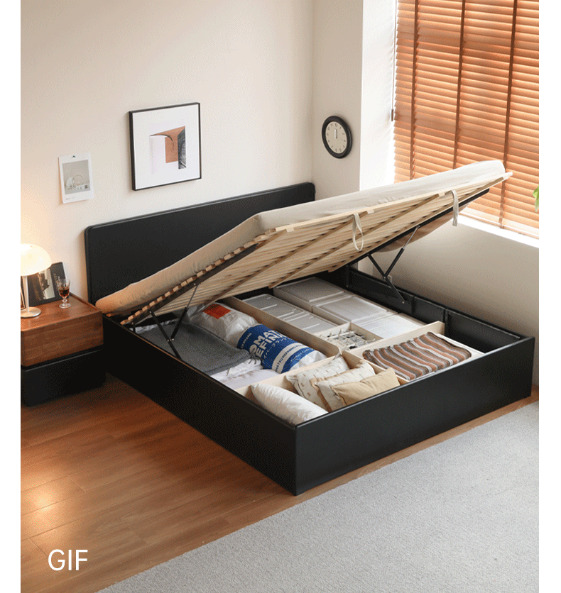 Poplar, Rubber Wood Solid Wood Fully Open High Box Bed Minimalist