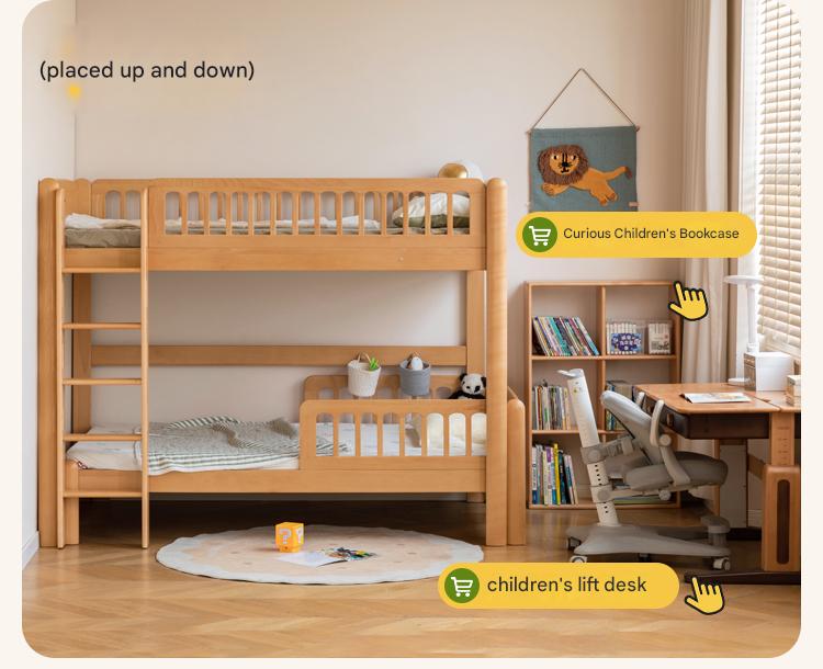 Beech solid wood children's bunk bed.