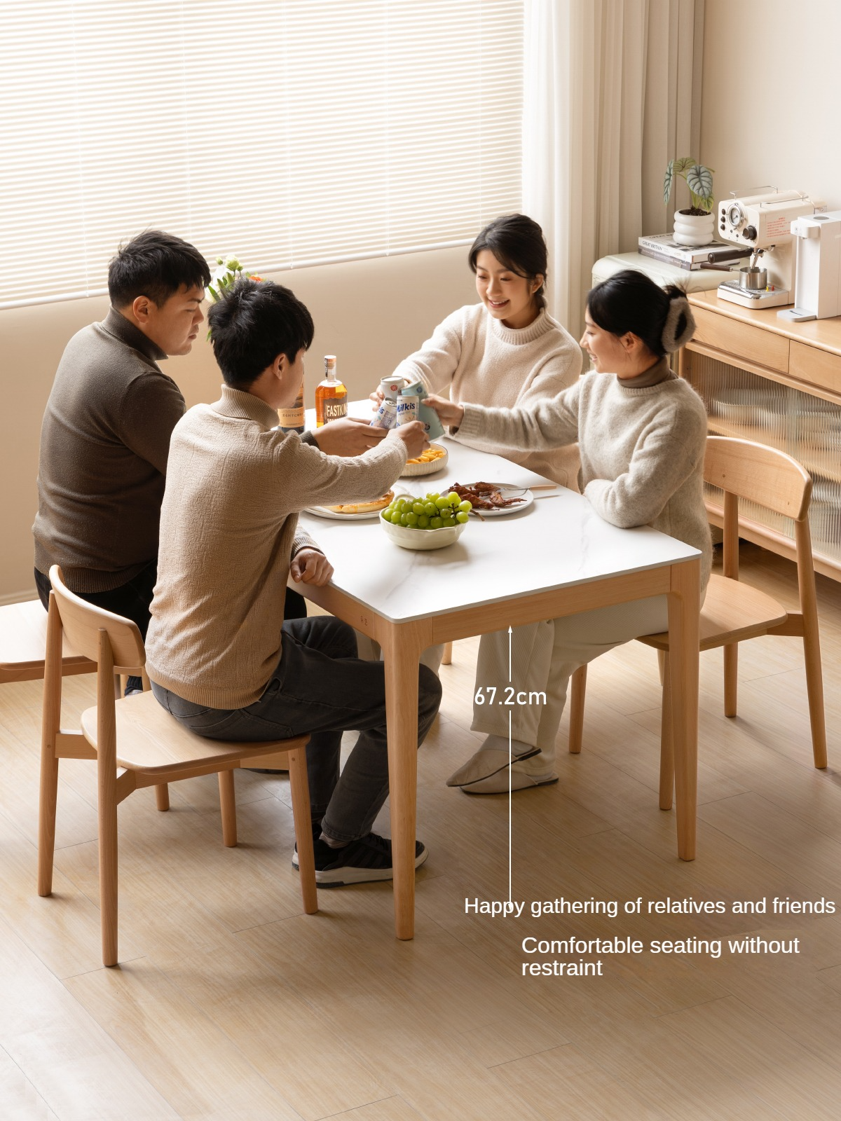 Beech Solid Wood Rectangular Slate Dining Table