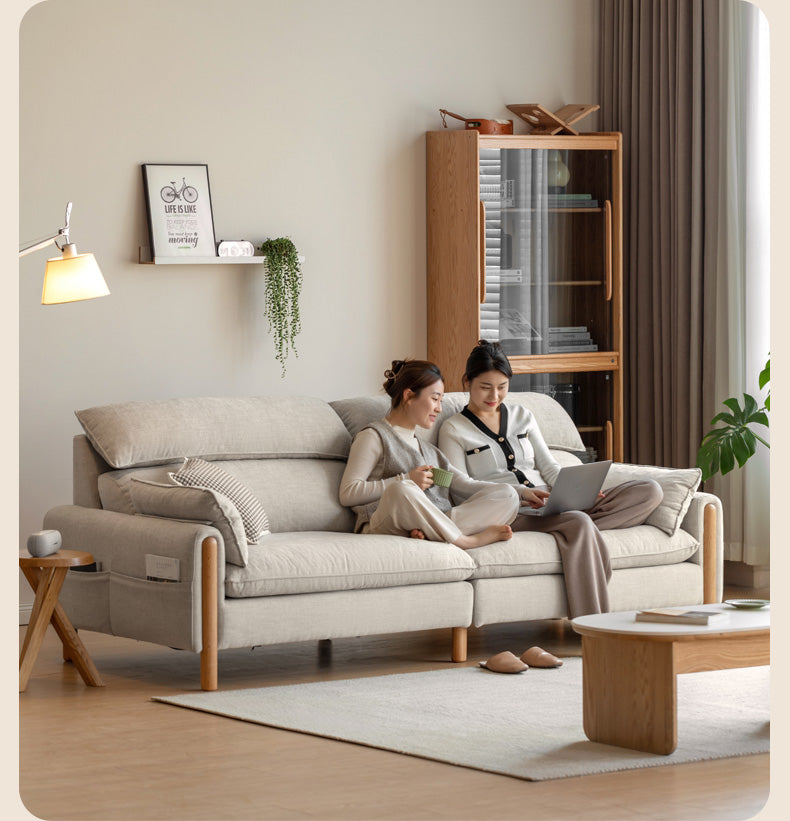 Oak high back chenille sofa washable