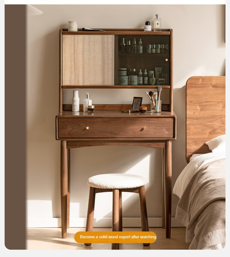 Black Walnut, Walnut Tree Solid Wood Mirror Dressing Table.