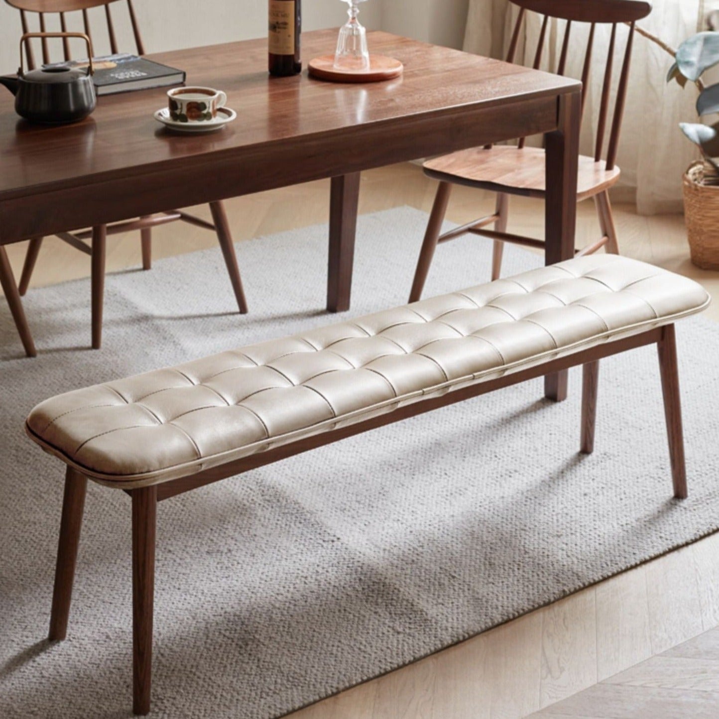Oak Solid Wood Genuine Leather Bench