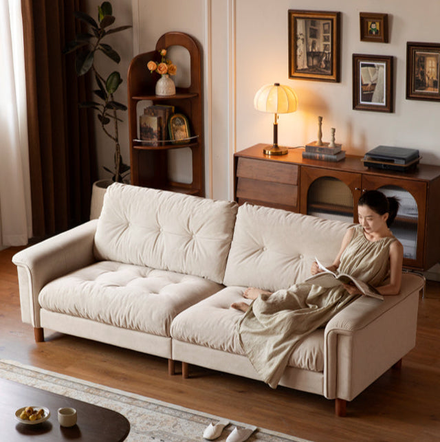 French Retro Fabric Sofa – High-Back with Pet-Friendly Scratch-Resistant Fabric