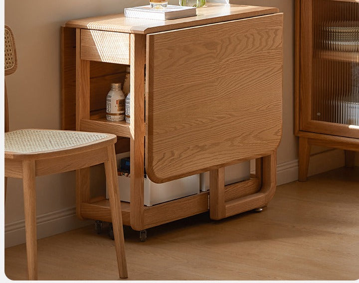 Oak Solid Wood Folding Multi-Functional Storage Telescopic Dining Table