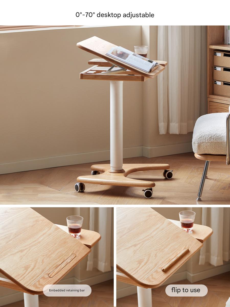 Oak, Ash Solid Wood Standing Desk Lifting Movable Side Table