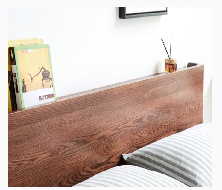 Modern oak solid wood Walnut color bed LED night lights"
