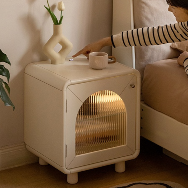 Solid RubberWood, Poplar Solid Wood Light Nightstand Cream Style