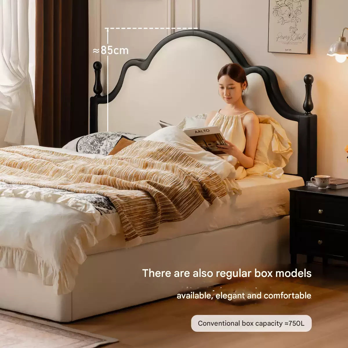 Ecological Cloud Leather French Retro Edge White Box Bed