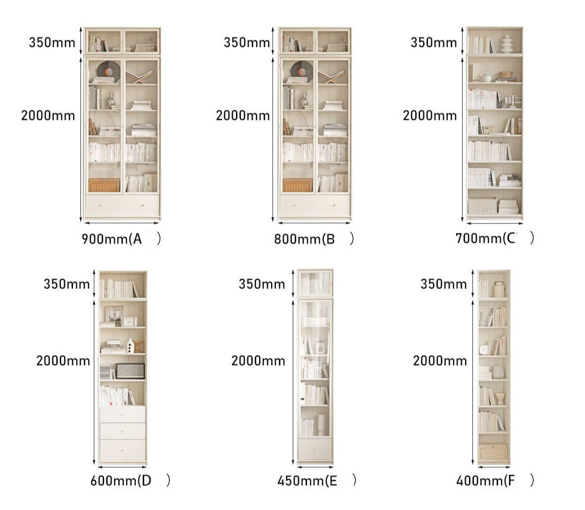 Oak Solid Wood Combination Bookcase Glass Door Floor-to-ceiling Bookshelf