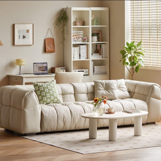 Genuine Leather,Technology Cloth Sofa Cream Wind.