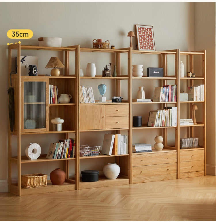 Oak Solid Wood Bookshelf Study Display Floor Combination Shelf