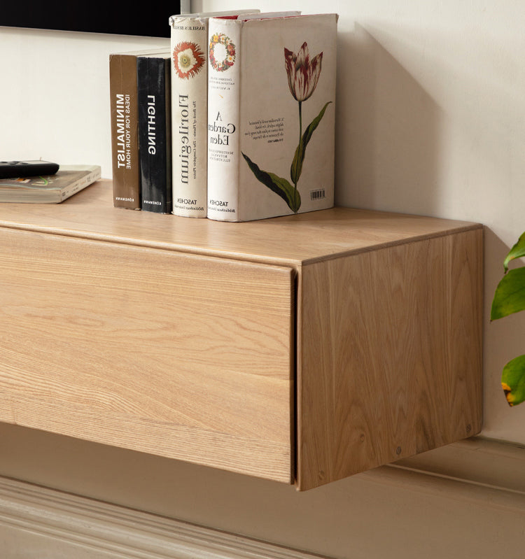Oak Solid Wood TV Cabinet Hanging LED Lights.