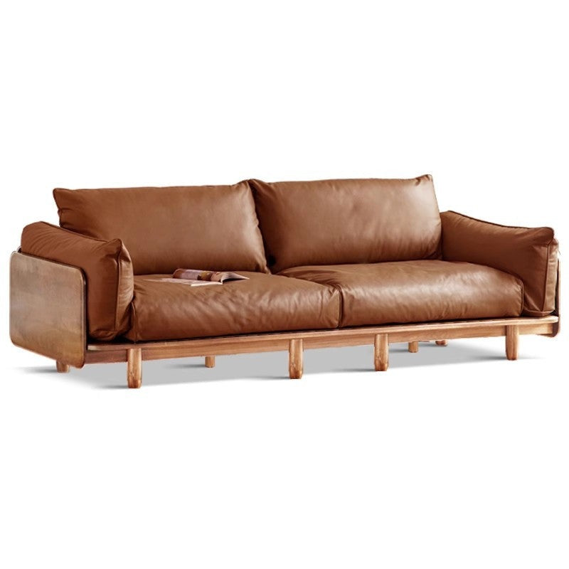 Cherry Wood Sofa Genuine Leather, Fabric-