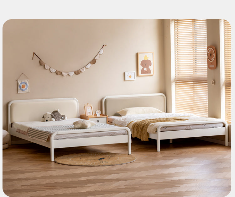 Rubber wood, Poplar Solid Wood Children's Bed Cream Soft Bag Headboard<