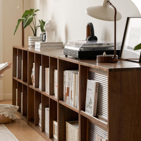Black Walnut, Rubberwood Solid Wood Low Bookshelf Combination Floor-Standing Cabinet