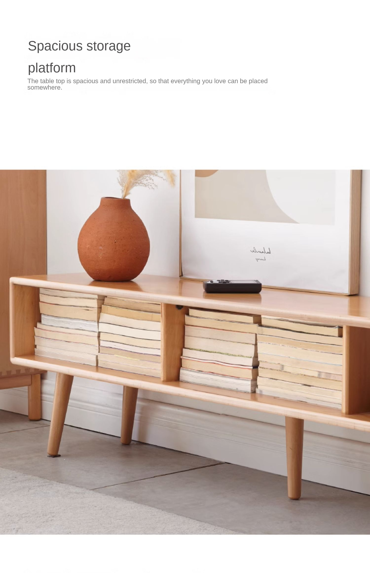 Beech Solid Wood TV Cabinet Open Storage.