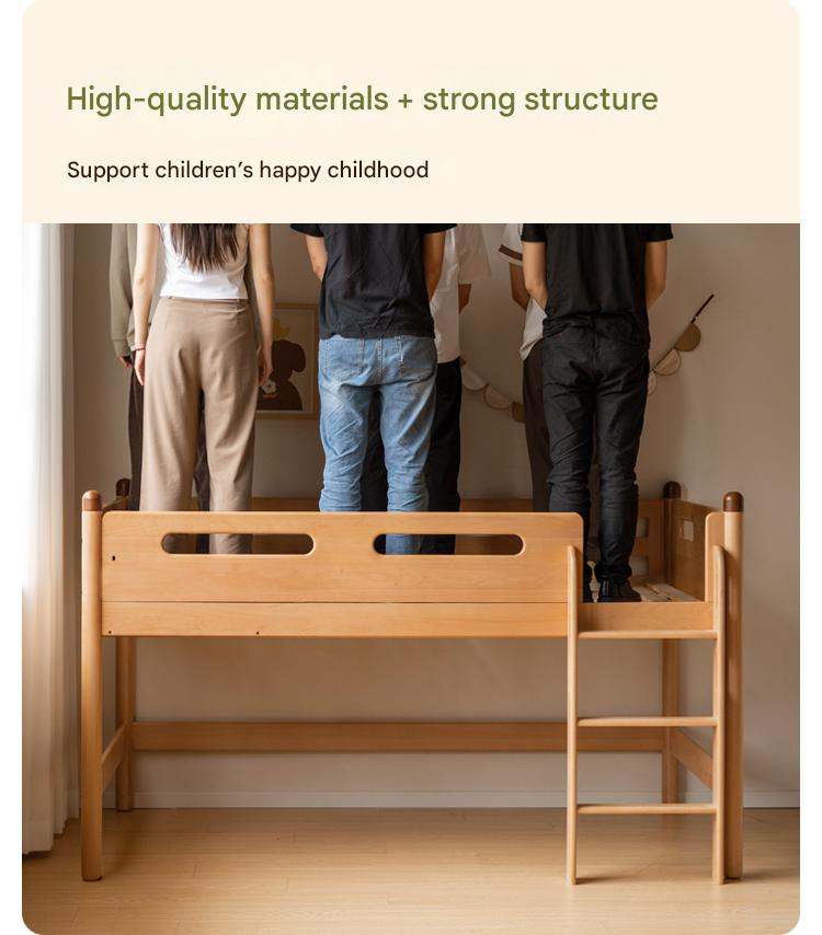 Beech Nordic Children's Solid Wood Loft Bed, Modern Minimalist Multifunctional Combination Bed with Table
