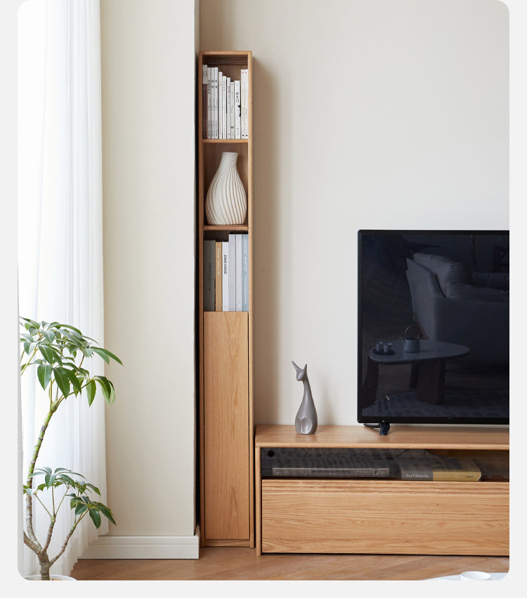 Oak, Rubber Solid Wood Ultra Narrow Bookcase