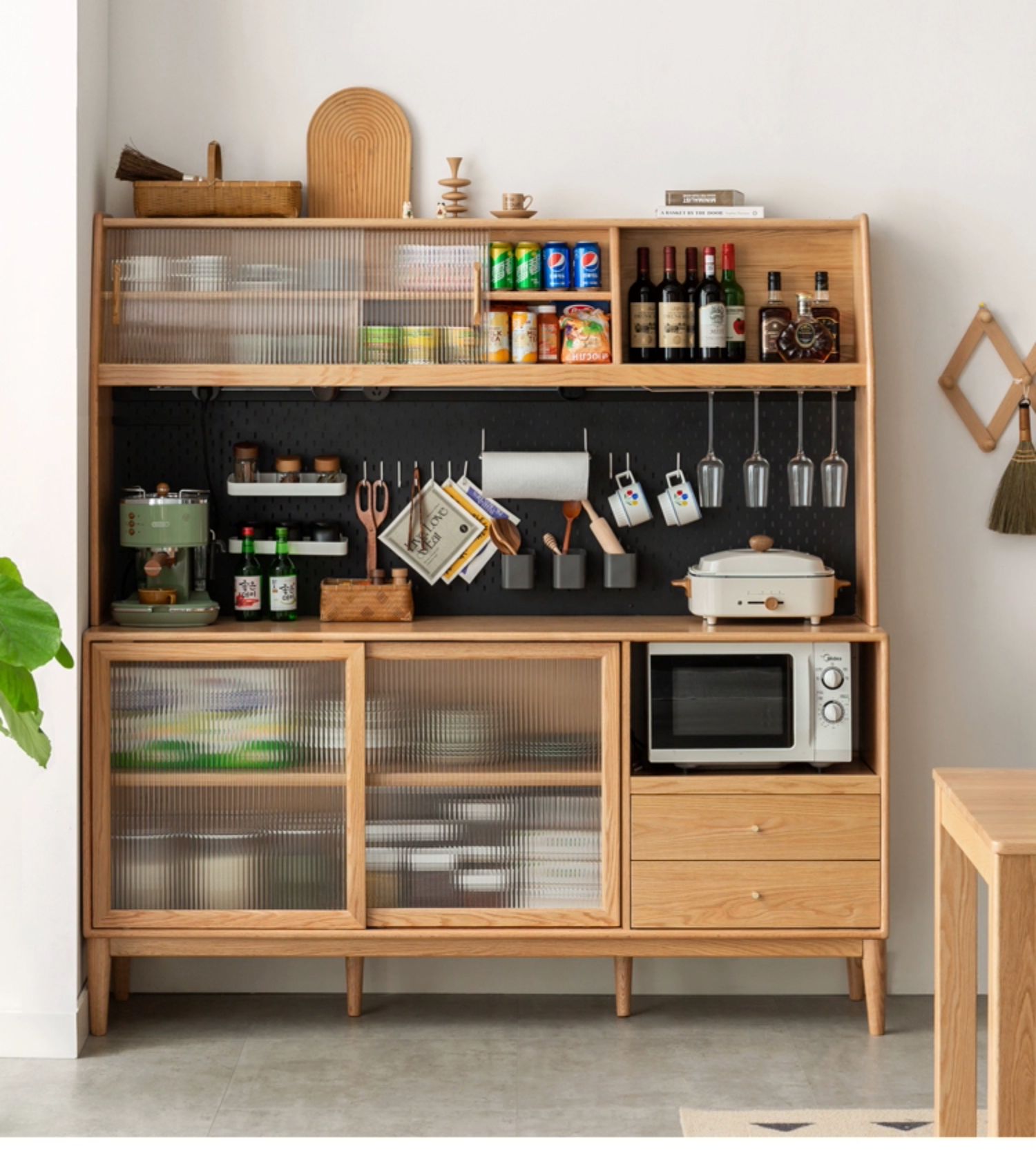 Oak Solid Wood Sideboard Multi-Functional Buffet Cabinet