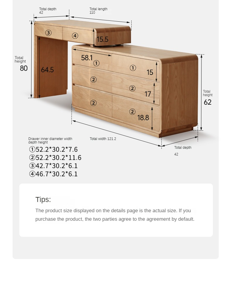 Ash Solid Wood Telescopic Vanity Table Integrated Storage.