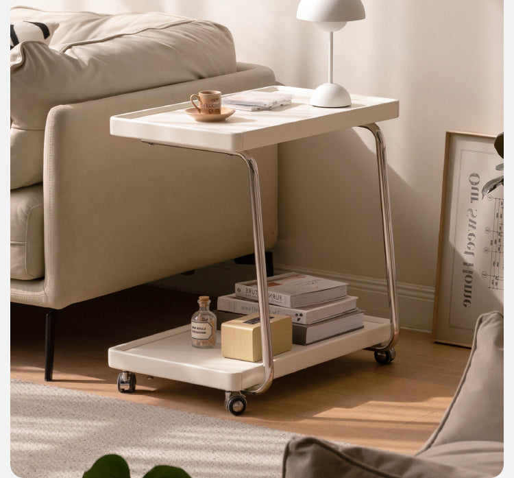 Poplar, Solid Rubberwood Edge Table C-type Mobile