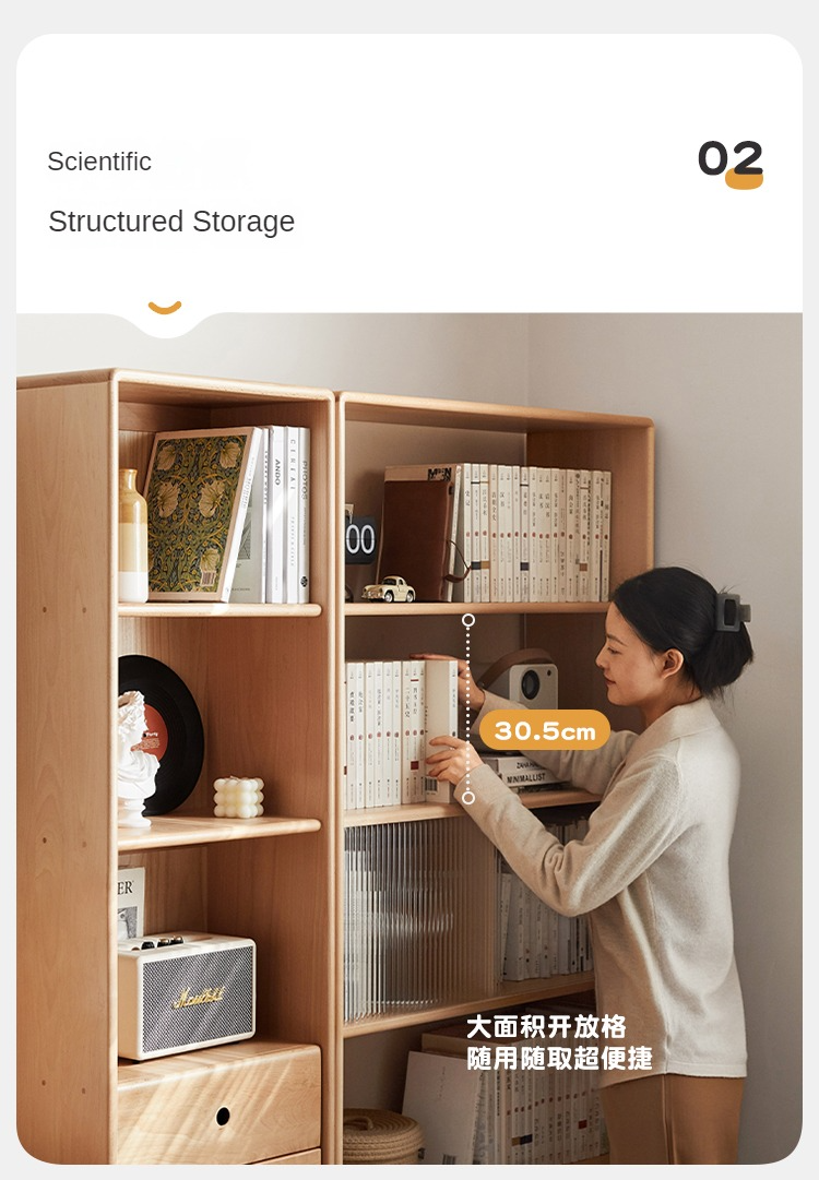 Beech Solid Wood Bookcase Combination