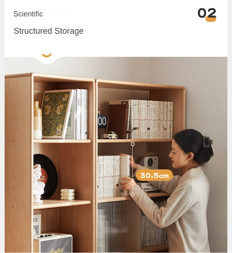 Beech Solid Wood Bookcase with Spacious Cabinet Storage