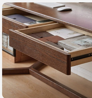 Black Walnut, Oak Solid Wood Italian Light Luxury Office Desk