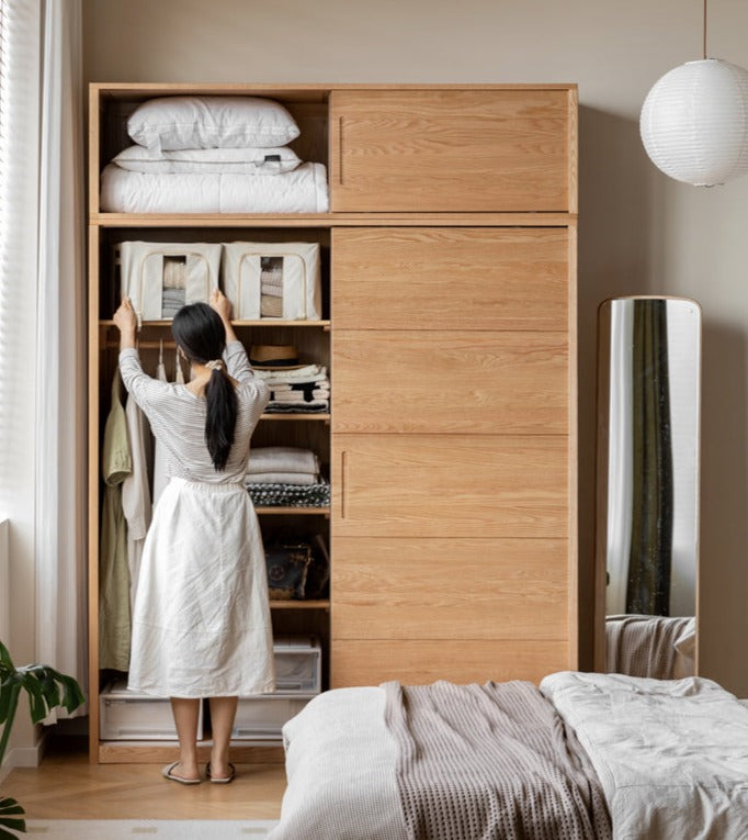 Oak, Pine Solid Wood Sliding Door Wardrobe.