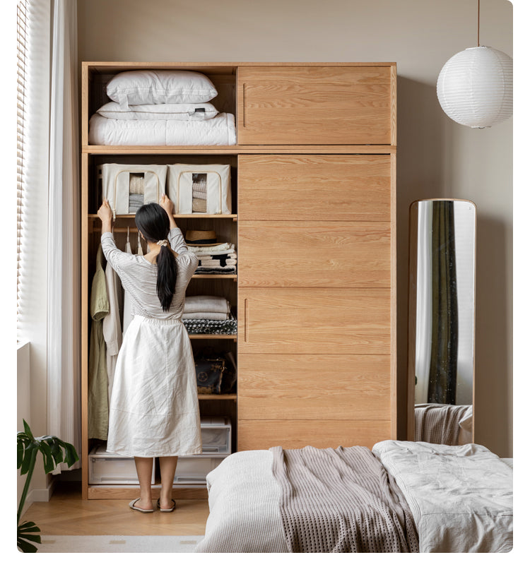 Oak, Pine Solid Wood Sliding Door Wardrobe.