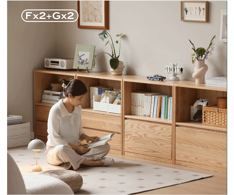 Oak, Solid Rubberwood, Ash Solid Wood Bookcase Free Combination Low Cabinet Floor-Standing Bookshelf