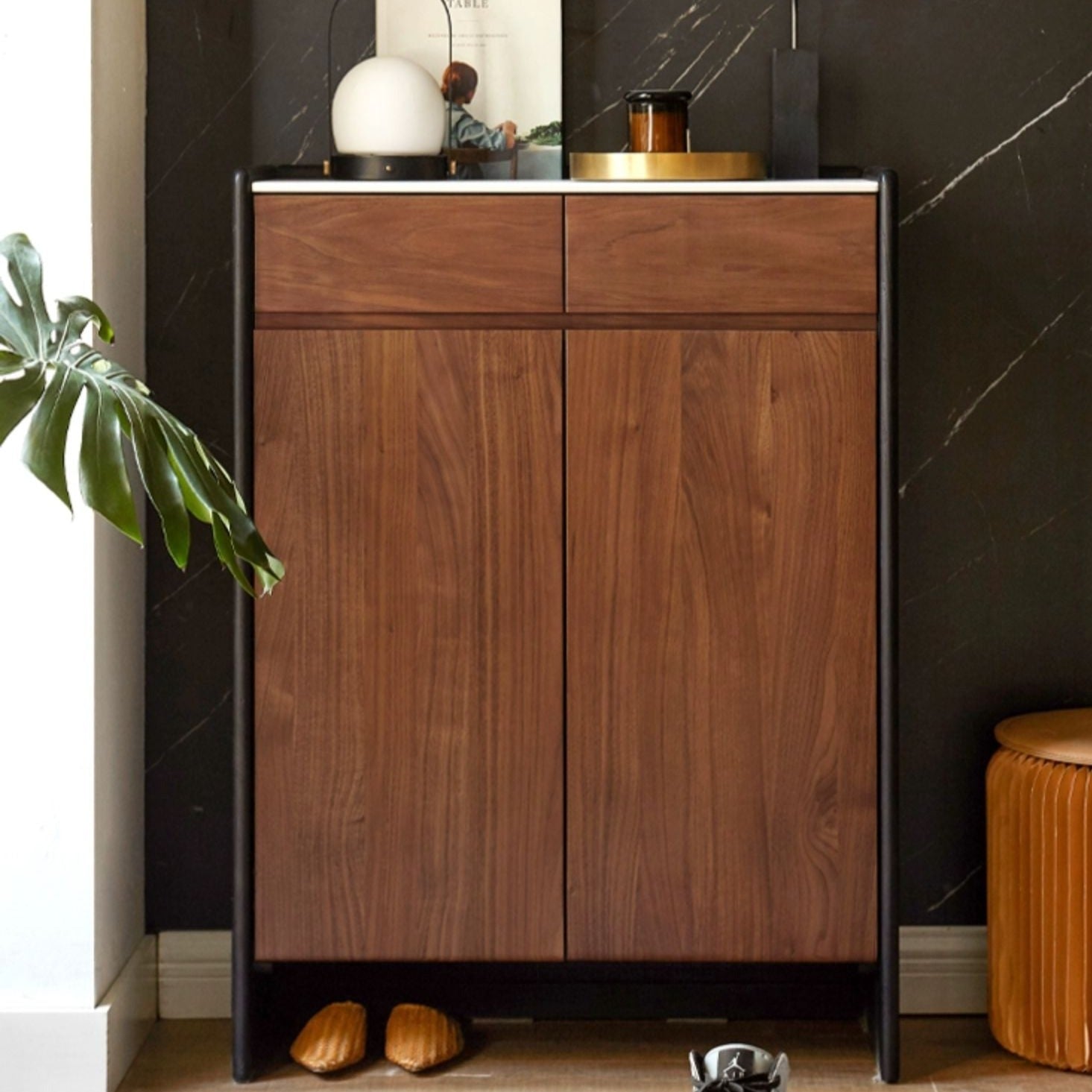 Black Walnut Solid Wood Shoe Porch Cabinet