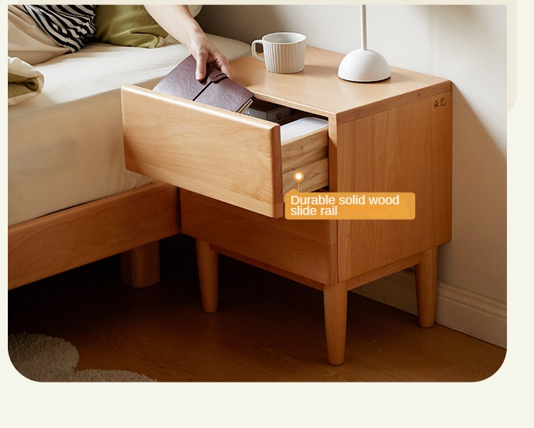 Beech Solid Wood Nightstand and Elevated Storage Rack, Bedside Bookshelf.