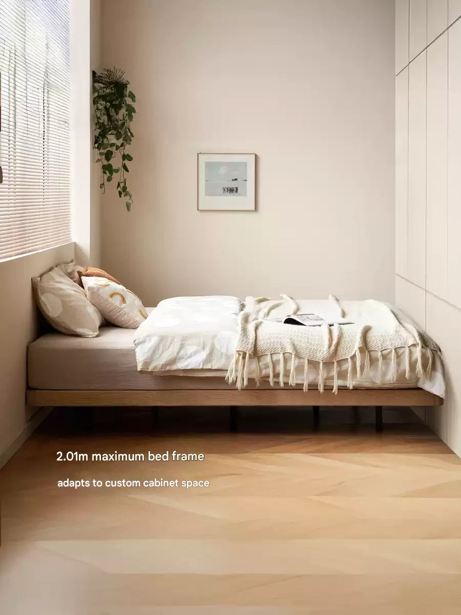 Oak Solid Wood platform bed, headboard-free bed Night Light Suspended Bed