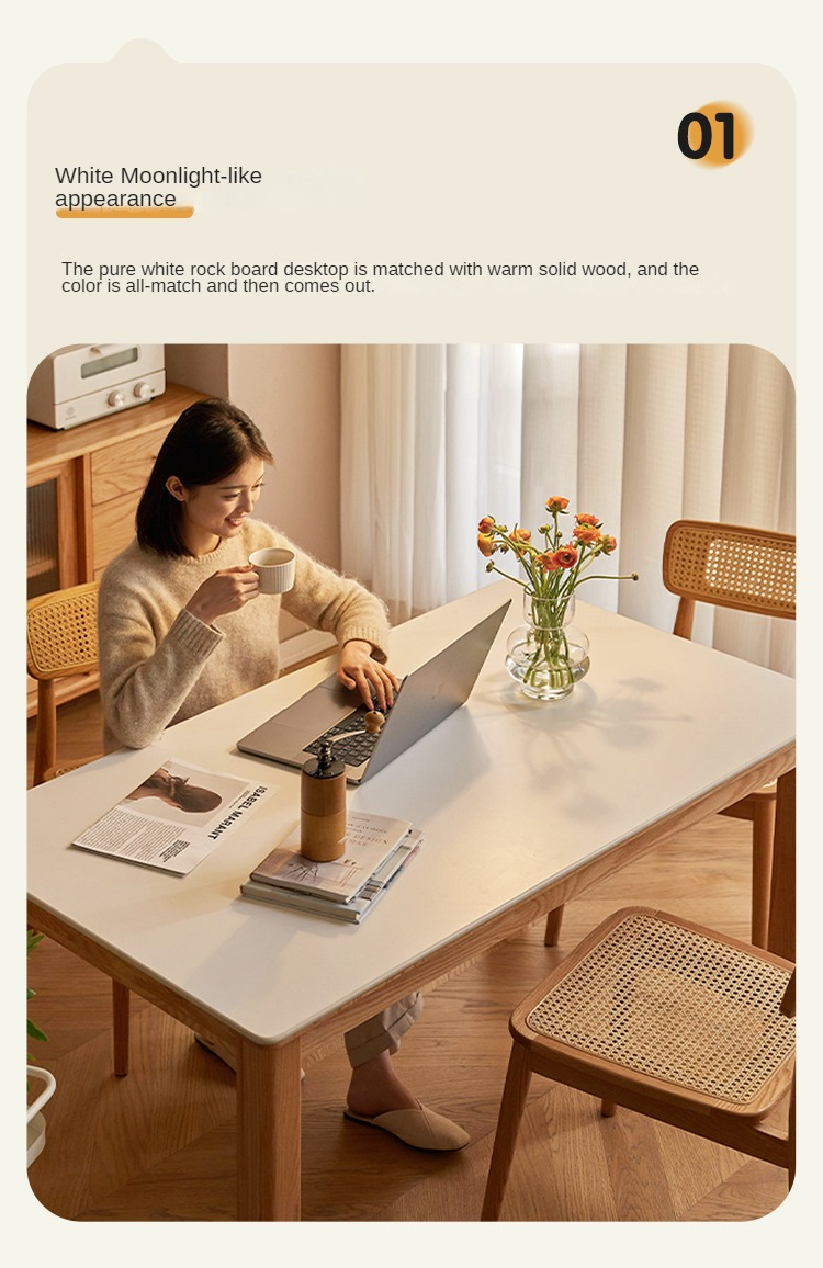 Oak, Beech Solid Wood Modern Slate Dining Table