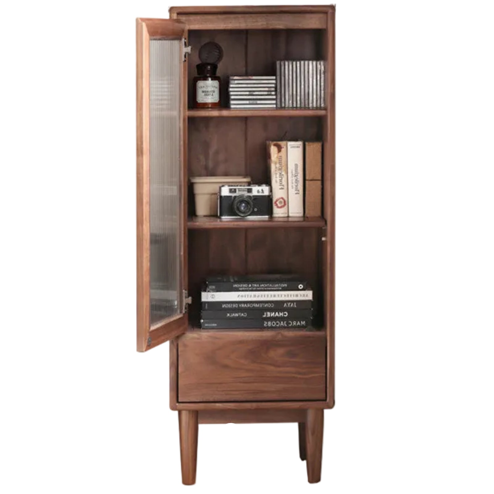 Black Walnut Solid Wood Side Cabinet Narrow Vintage Storage.