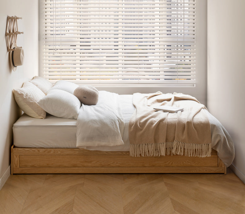 Oak solid wood platform bed, headboard-free Box bed