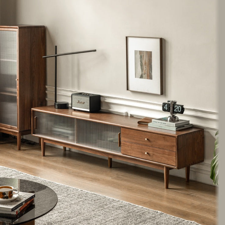 Black Walnut, Rubber, South American walnut Solid Wood Modern TV Cabinet.