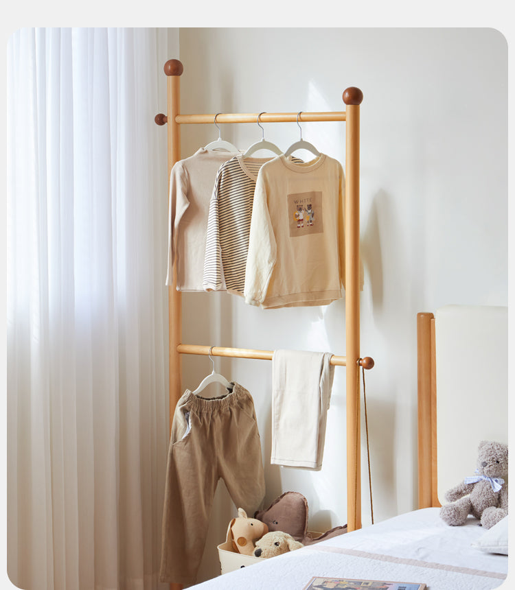 Beech, Oak Solid Wood Coat Rack for Children's Bedroom Clothes Hanger