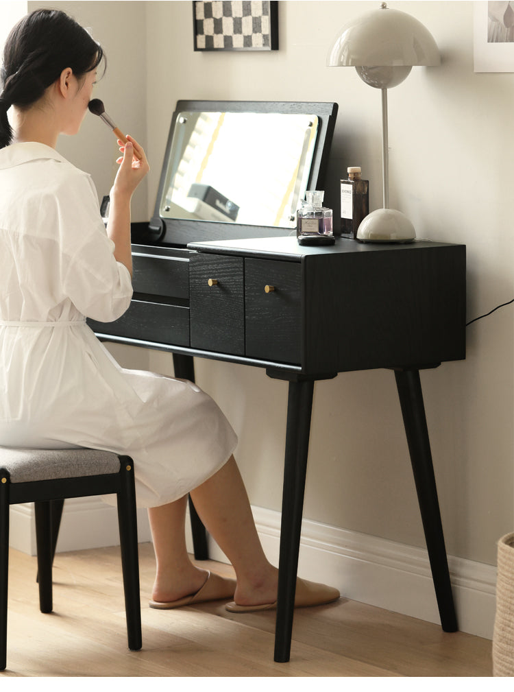 Oak Solid Wood Black Makeup Table Mirror LED Touch.