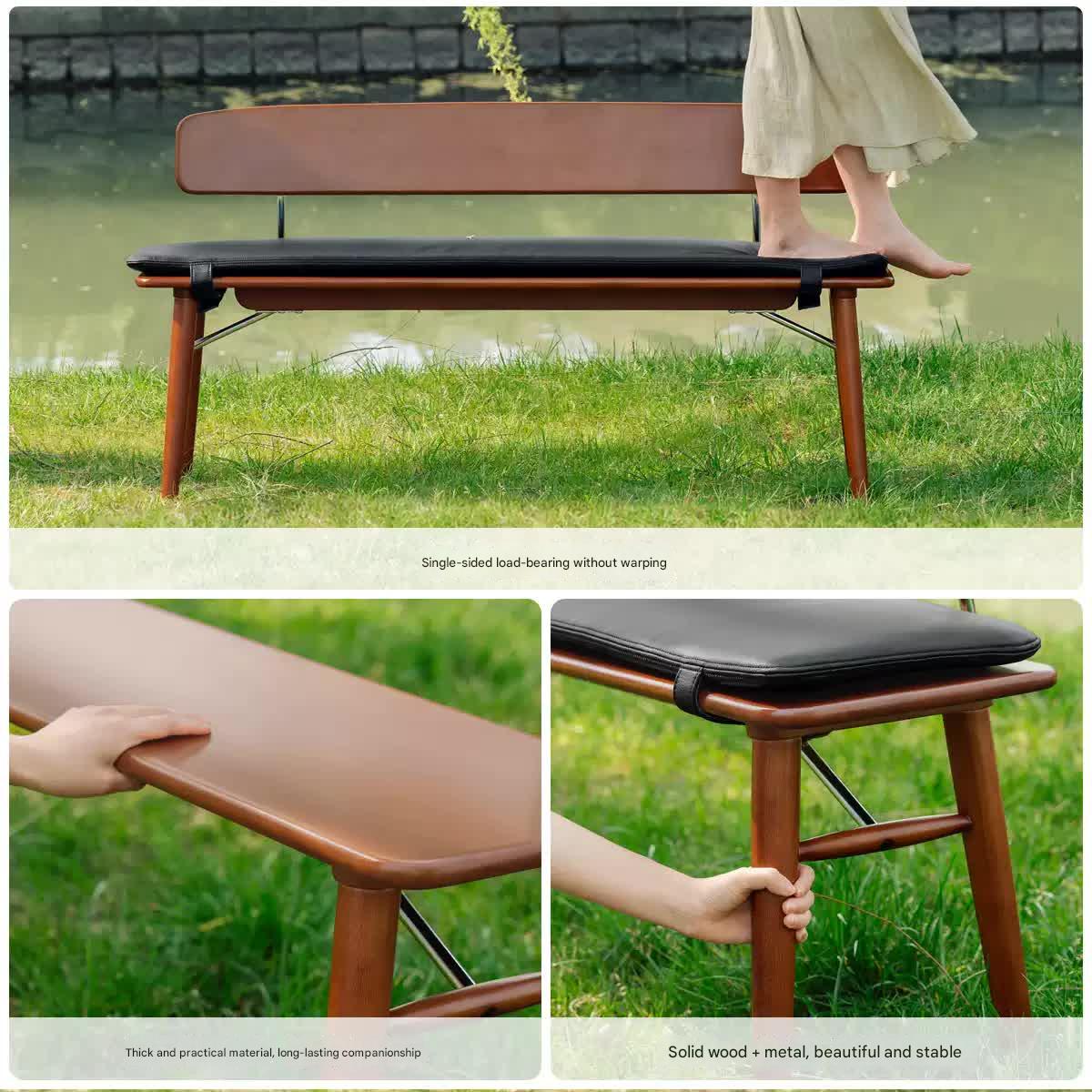 Beech, Birch Solid Wood Organic Leather Long Bench