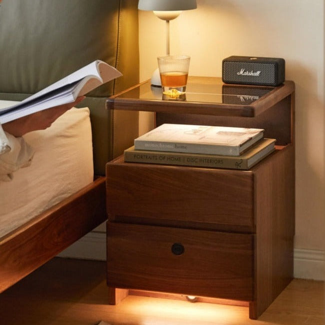 Cherry, Black Walnut, Sandalwood Solid Wood Wireless Charging with Lock Smart Nightstand.