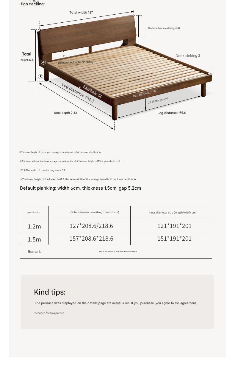 Oak solid wood bed with light, storage space