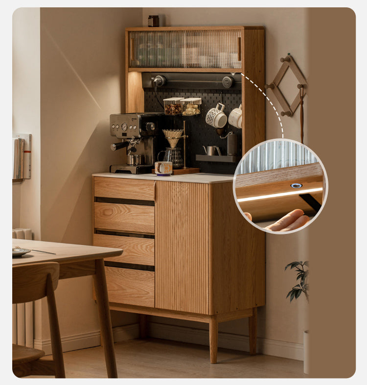 Oak Solid Wood Modern Rock Board Side High Tea Cabinet Buffet
