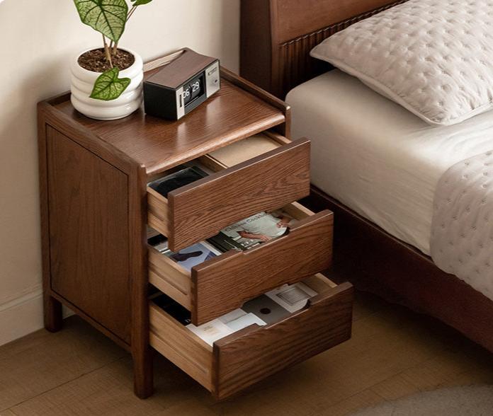 Oak Solid Wood, Solid Rubberwood Nordic Style Nightstand