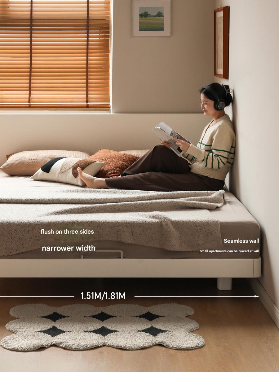 Poplar, Rubberwood Solid Wood Bed Modern Simple Cream Style