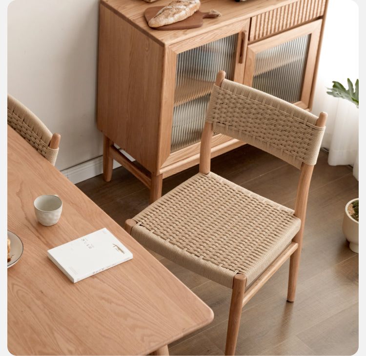 Oak, Cherry Solid Wood Rope Dining Chair
