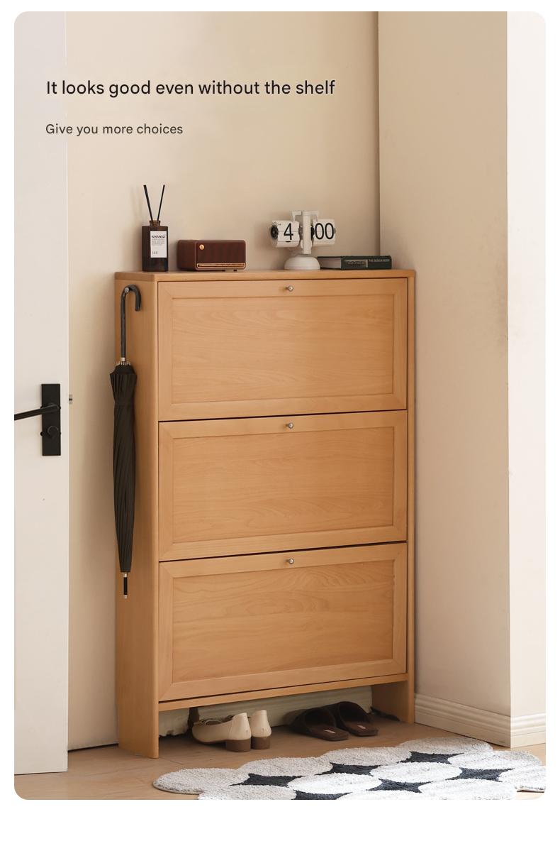 Beech Solid Wood Ultra-Thin Flip Bucket Shoe Cabinet