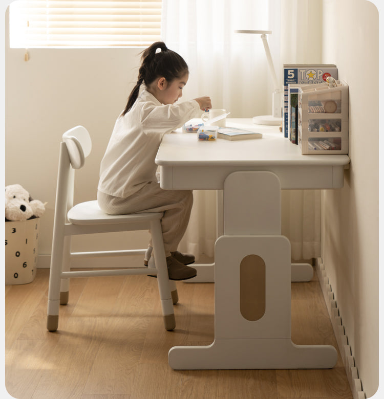 Solid Rubberwood Lift Study Desk Adjustable White Kids Desk