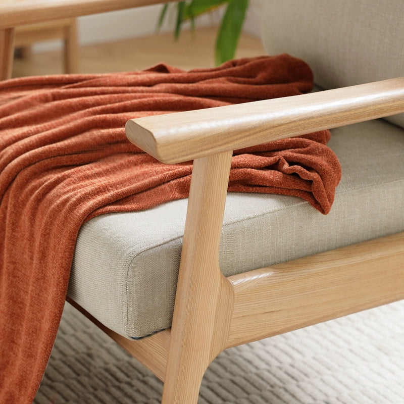 Ash Solid Wood Fabric Leisure Sofa Chair.